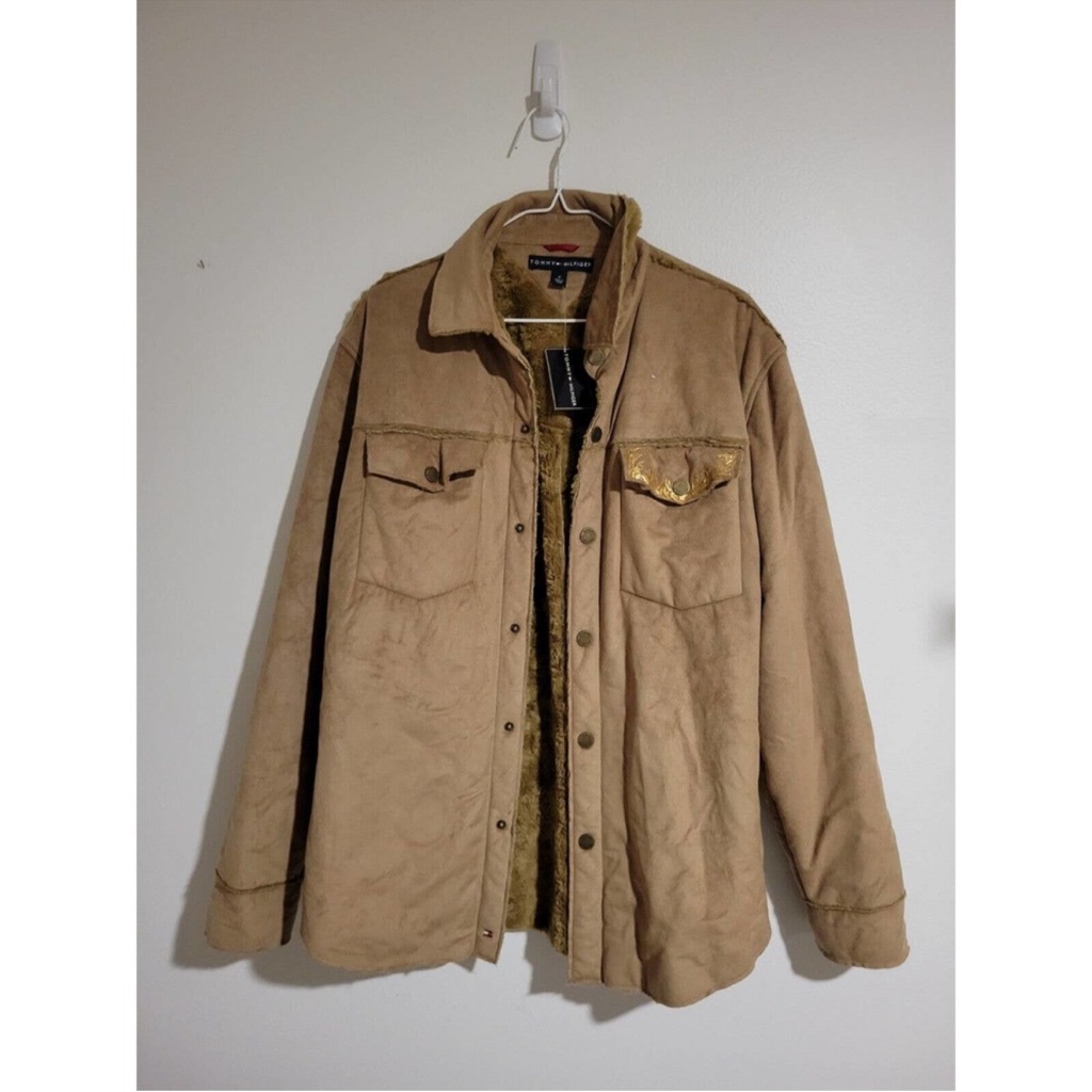Tommy Hilfiger Women's Softshell Faux Fur Lined Jacket Brown Gold Detail